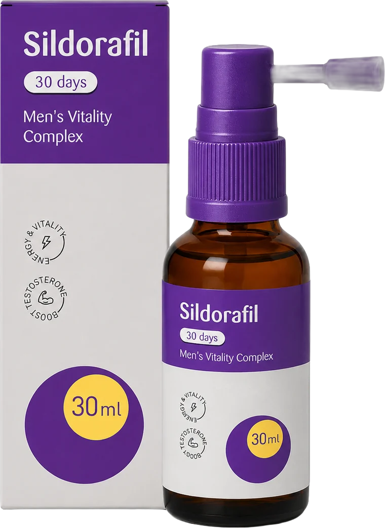 Sildorafil munspray för mäns vitalitet, 30 ml flaska och förpackning